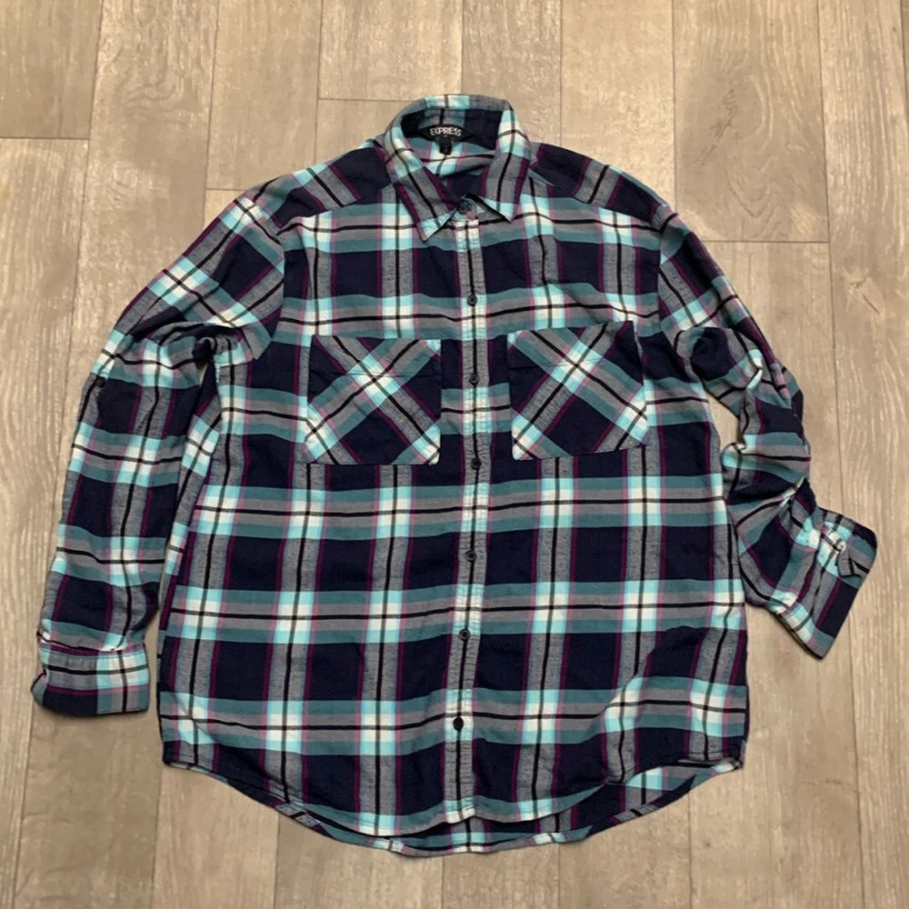 Womens‎ Express Button Down Plaid Flannel Longsleeve Casual Shirt
